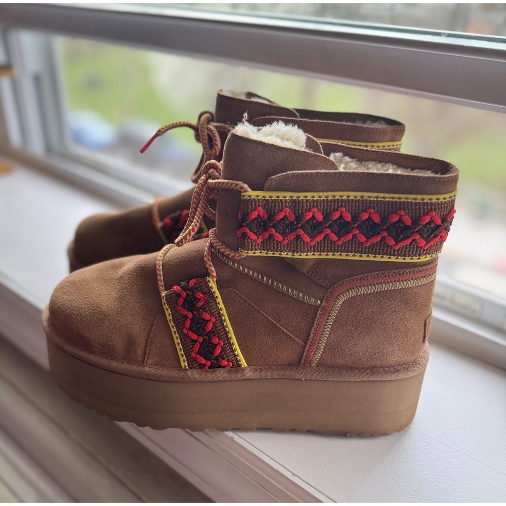 UGG CLASSIC MINI II BRAID PLATFORM WOMEN SUEDE CHESTNUT US 10 /UK 8 /EU 41 - Picture 3 of 6